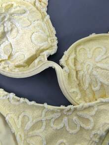 Swim Mod 女士甜美黄色纹理面料吊带性感短裤沙滩比基尼套装，春夏款 - 黃色 - 查看 4