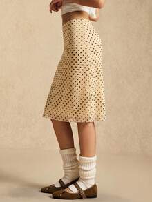 Easelle 奶油黄波点网纱半身裙，奶油黄网纱，复古休闲风，2026春夏款 - 黃色 - 查看 6