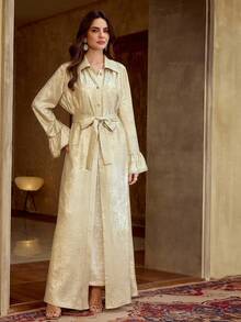 ZEYLAH Women's Casual Bell Sleeve Light Weight Long Shirt Jacekt, Spring/Summer - Apricot - View 5