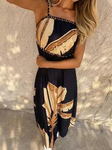 SHEIN Swim Bedrucktes mittellanges Lässig Kleid mit südamerikanischen Blumenmotiven, geeignet für Urlaub, Strand und Strandmode - Verschiedenfarbig - Übersicht 5