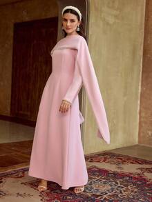 ZEYLAH Pearl Shawl Waist Mermaid Dress, Spring/Summer - Pink - View 7