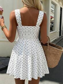 Sparklyn 少女夏季法式复古波点收腰连衣裙，甜美可爱公主风 - 白色 - 查看 2