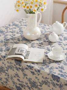 Vintage Blue Floral Picnic Blanket - Retro Ins Style Waterproof Outdoor Mat For Camping, Beach & Park Adventures - Picnic cloth (without moisture mat) - View 5