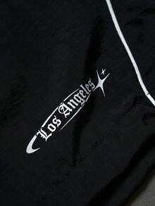 Manfinity Hypemode Pantalones cortos casuales de verano para hombres con estampado de letras y cintura con cordón - Negro - Ver 4