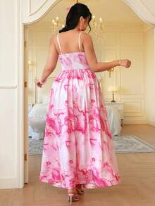 Celure Plus Size Women's Elegant Sleeveless Floral Tie Dye Cinched Waist A-Line Dress, Spring/Summer - Pink - View 2