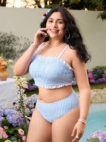 Swim Mod Damen Große Größen 2-teiliges Bikini-Set mit Blume Muster und Trägern - Verschiedenfarbig - Übersicht 3