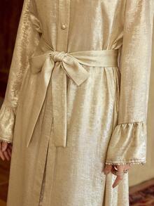 ZEYLAH Women's Casual Bell Sleeve Light Weight Long Shirt Jacekt, Spring/Summer - Apricot - View 2