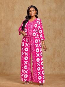 Brilight Spring/Summer Casual Vacation Loose Printed Top And Loose Trousers Two Pieces Set - Simple And Relaxed Summer Two Pieces Set - Hot Pink - View 6