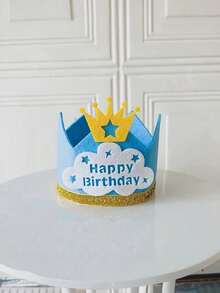 1 件生日快乐皇冠帽 - 带皇冠和闪光带的织物派对配件，非常适合照片道具和主题庆祝活动 - 彩色 - 查看 7