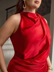 ZEYLAH Elegante vestido de sirena de cuello halter y largo - Rojo - Ver 2