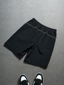 Manfinity Hypemode Pantalones cortos casuales de verano para hombres con estampado de letras y cintura con cordón - Negro - Ver 2