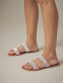 SHUZIA 女士迷人露趾双水晶带凉鞋 - 銀色 - 查看 4