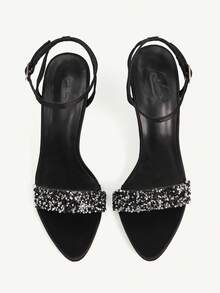 CUCCOO CHICEST Giày sandal cao gót mũi nhọn, giày sandal cao gót đính đá lấp lánh thời trang, giày cưới đa năng - màu đen - Xem 8