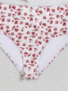 Swim Vcay 女士夏季新款度假风无肩带挂脖系带或可拆卸两穿高腰印花比基尼套装 - 彩色 - 查看 4