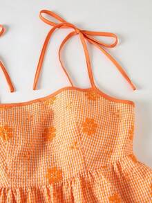 GlowEve Blusa de mujer con bordado floral de cuadros, camiseta de tirantes para mujer - Naranja - Ver 4