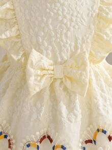 Glamorique Kids Baby Girls' Summer White Princess Style Bow Decor Ruffle Sleeve Dress, Elegant Floral Trim, Suitable For Outings, Photo Shoots, And Parties - Apricot - View 9