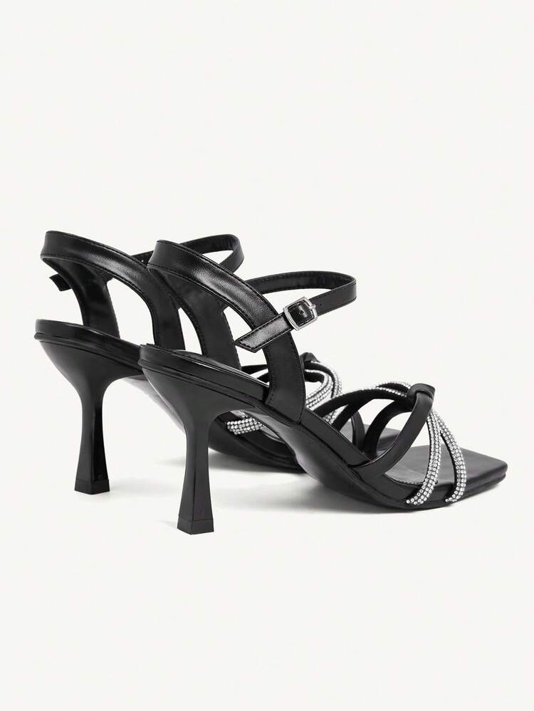 CUCCOO CHICEST Women's Rhinestone Decor Buckle Design Fashion Daily Wear High Heel Sandals Elegant Shoes Wedding Shoes