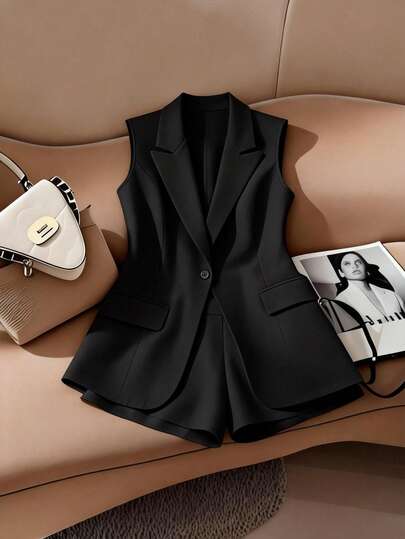 GlowEve CURVE Conjunto de 2 piezas de blazer sin mangas elegante y shorts holgados de talla grande