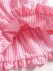 GlowEve Women's Tie-Front Fashion Camisole Pink Plaid Cinched Waist Peplum Hem Tube,Vacation Outfits Women Pastel Summer Top - Pink - View 3