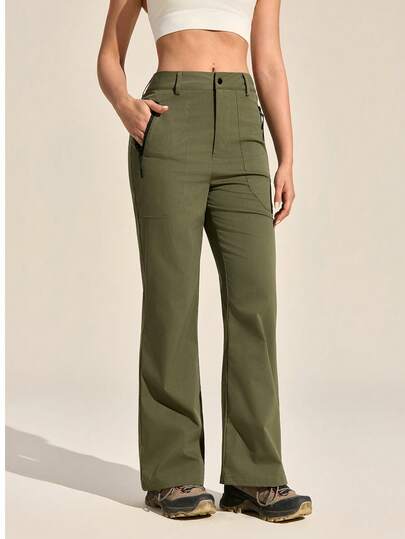 Exploreva Women's Casual Zipper Pocket Solid Color Flared Hiking Pants