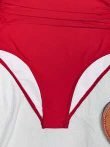 SHEIN Swim 大码女士沙滩度假连体泳衣 - 紅色 - 查看 5