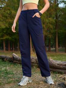 SHEIN In My Nature Women's Casual Straight Leg Outdoor Pants With Slant Pockets - Navy Blue - View 4