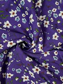 Elenzga Plus Size Summer Casual Ditsy Floral Square Neck Puff Sleeve Dress - Purple - View 6