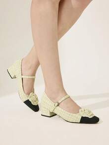 CUCCOO CHICEST Giày cao gót thanh lịch dành cho nữ, phối màu hoa văn. - Màu vàng - Xem 6