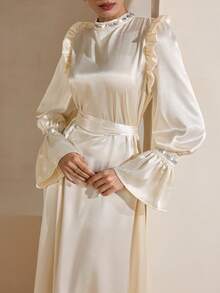 Graceveil Đầm dự tiệc thanh lịch, tay phồng, đính sequin, thắt eo, phối nhiều mảnh, bóng bẩy, kiểu dáng rộng rãi. - Màu be - Xem 9