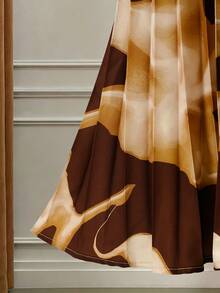 GlowEve 优雅棕色多色中长连衣裙，褶裥设计，超长袖，棕色连衣裙，奢华连衣裙，大地色系连衣裙，迷彩连衣裙 - 彩色 - 查看 3