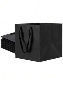 SHEIN 3个大号黑色礼品袋带手柄方形礼品袋散装，大号购物商品袋，婚礼袋，生日派对礼品袋糖果工艺品零售袋，礼品袋小号纸袋带手柄散装牛皮纸购物婚礼生日派对F，储物盒 - 黑色 - 查看 8