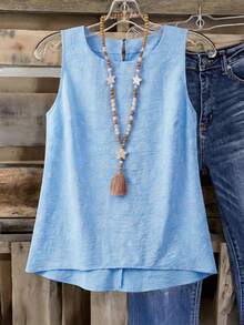 SHEIN LUNE CURVE Camisa holgada sin mangas para mujer de talla grande - Azul - Ver 1