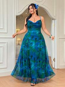 Elenzga 大码吊带垂领无袖印花连衣裙，夏季 - 彩色 - 查看 5