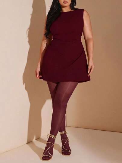 SHEIN X Phaith Montoya SHEIN BAE Plus Size Burgundy Cherry Red Maroon Color Sheer Pantyhose, Gras, Valentine's Day Gifts, Sexy, Y2K, Fashionable, Rave, Music Festival