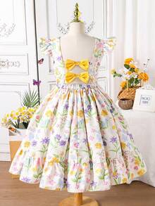SHEIN Sparklyn 少女碎花露背蝴蝶结短袖收腰连衣裙 - 彩色 - 查看 8