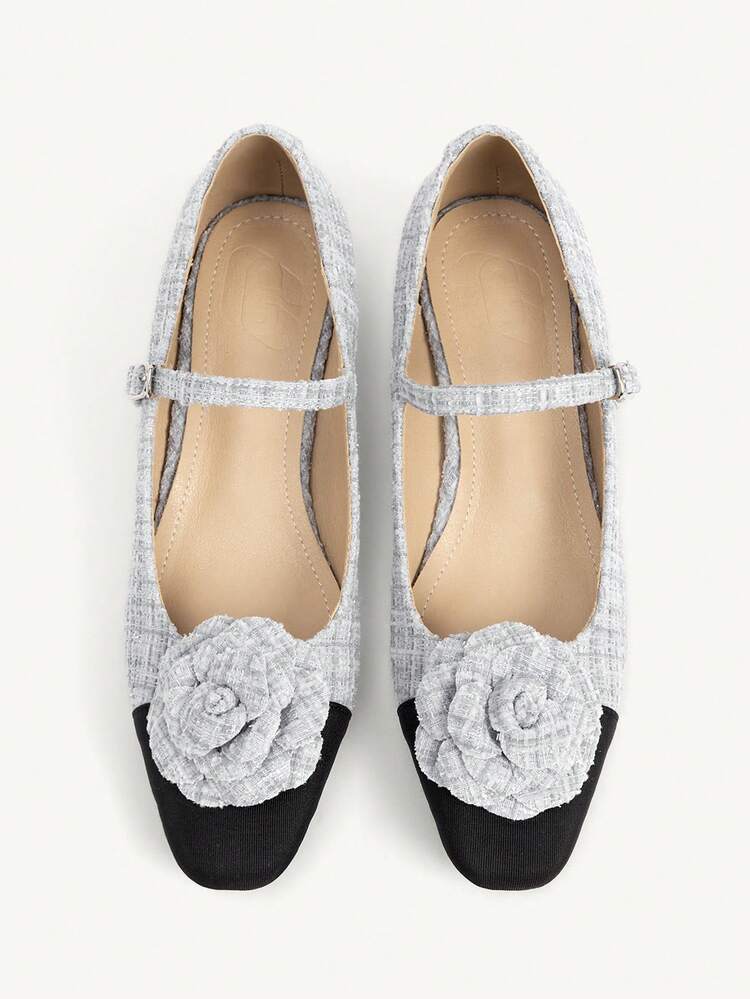 CUCCOO CHICEST Women's Elegant High Heel Shoes With Plaid Patchwork, 3D Floral Decor And Buckle Design Valentine's Day Elegant Shoes