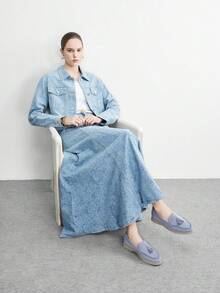 CUCCOO BIZCHIC 女士海军蓝绒面革舒适休闲乐福鞋，多功能平底套脚鞋，适合户外、通勤、工作和日常穿着 - 淺藍色 - 查看 10