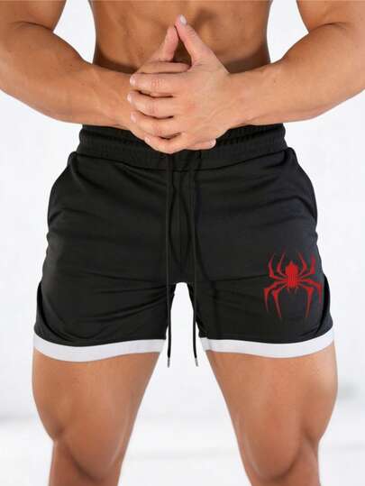 Manfinity Sport PWRUP 男士休闲运动蜘蛛印花抽绳短裤