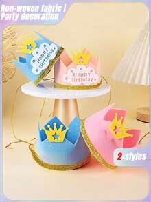 1 件生日快乐皇冠帽 - 带皇冠和闪光带的织物派对配件，非常适合照片道具和主题庆祝活动 - 彩色 - 查看 3