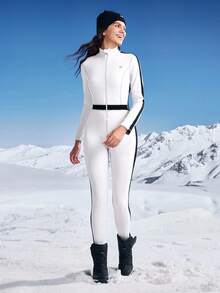 In My Nature 女士撞色拉链长袖户外连体衣，适合冬季滑雪 - 白色 - 查看 8