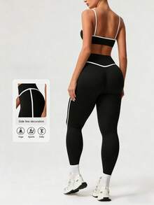 1 par de leggings de yoga para mujer, diseñados para realzar la figura y levantar los glúteos, adecuados para el uso diario, el entrenamiento físico y las actividades deportivas. - Negro 05CK - Ver 4
