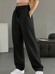 Pantalones baggy de chándal casuales de punto de corte holgado, para usar en casa y hacer deporte - Beis - Ver 5