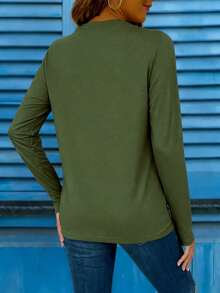 EMERY ROSE Plus Size  Summer Retro Slogan Print Long Sleeve T-Shirt,Olive Green Autumn Casual Vacation Western Graphic Tees,Machine Washable Country Rodeo Tops - Olive Green - View 2