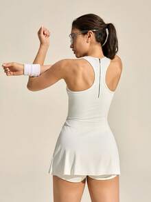 Exploreva Women's Casual Breathable Contrast Color Racerback Outdoor Dress, Summer - White - View 7