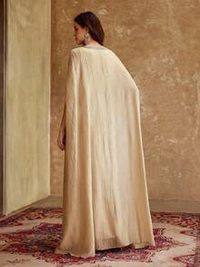 ZEYLAH 优雅V领编织纹理雪纺长袍，春夏款 - 香檳色 - 查看 4