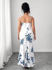 Elenzga Women's Summer  Dress With Spaghetti Straps, Waist Tie, Pleated Skirt And Slit Design. Versatile For Dates, Parties And Everyday Wear, Elegant Cut Flatters Feminine Charm. Bodycon Maxi Dress Women Prom Blue Flower Dress Summer Elegant Dress - Blue - View 2