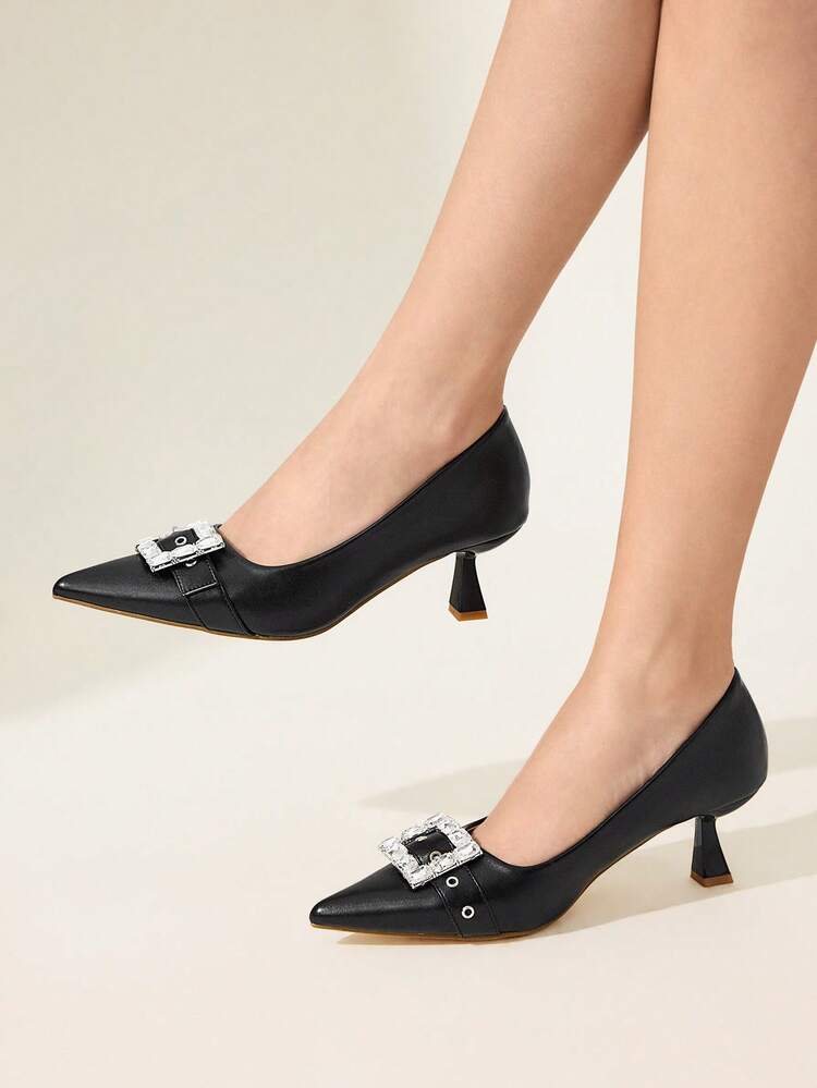 CUCCOO CHICEST Women's Solid Color Pointed Toe Rhinestone Decor Elegant High Heel Pumps Valentine's Day Elegant Shoes