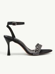 CUCCOO CHICEST Giày sandal cao gót mũi nhọn, giày sandal cao gót đính đá lấp lánh thời trang, giày cưới đa năng - màu đen - Xem 7