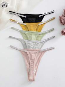 Snug Zone 5件套多色舒适女士内衣套装，奢华蕾丝边无缝丁字裤 - 彩色 - 查看 3