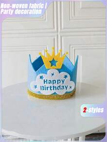 1 件生日快乐皇冠帽 - 带皇冠和闪光带的织物派对配件，非常适合照片道具和主题庆祝活动 - 彩色 - 查看 4
